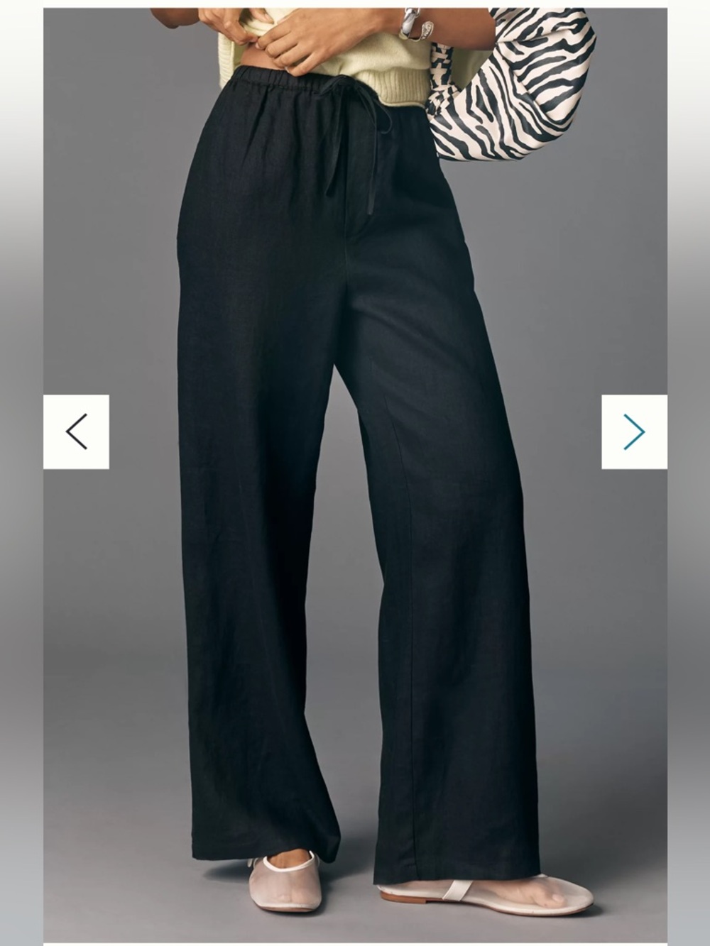 Maeve Black Linen Wide-Leg Drawstring Pants